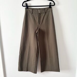 Paige Stretch Wide Leg Crop Trouser Bottoms Ankle High-Rise Army Green Casual